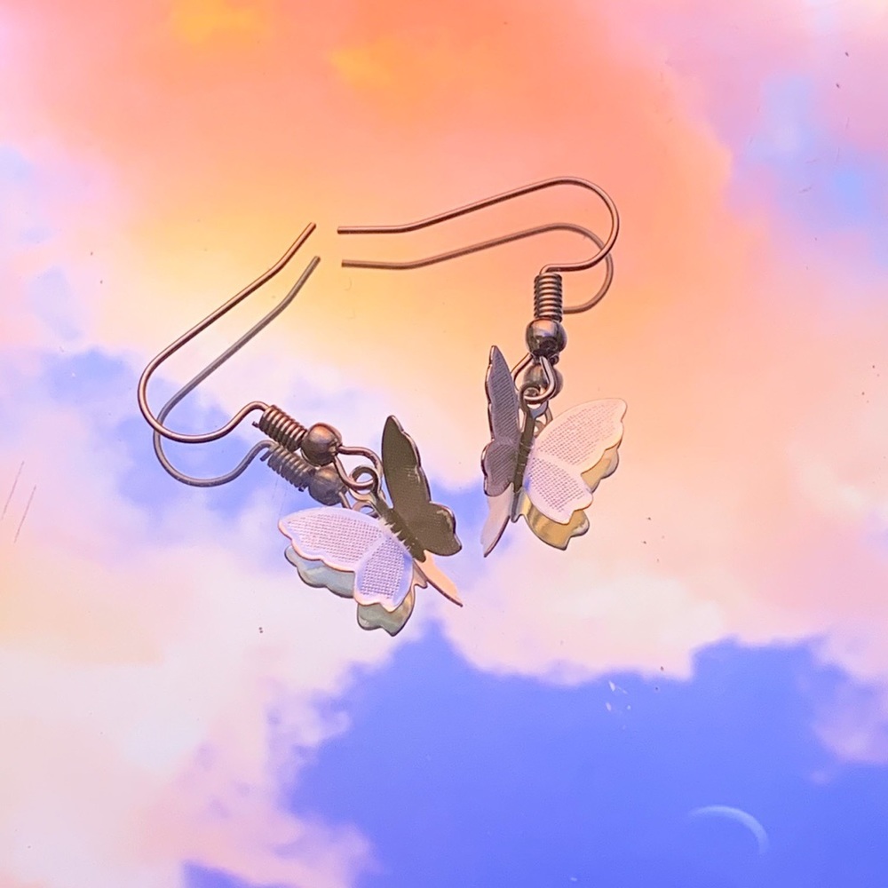 Handmade Dangly Silver Butterfly Earrings